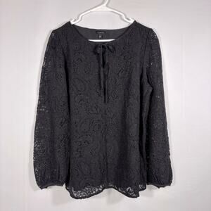 Last Chance!! Talbots Black Lace Gothic Long Sleeve Blouse Size Large EE0600